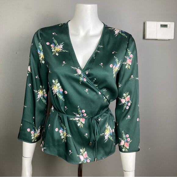 Ted Baker wrap top women's size 4 v-neck floral green feminine forest fairy NWT - Picture 1 of 11